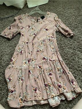 art class Dusty Rose Floral Tiered Dress with Burgundy and Mustard Accents